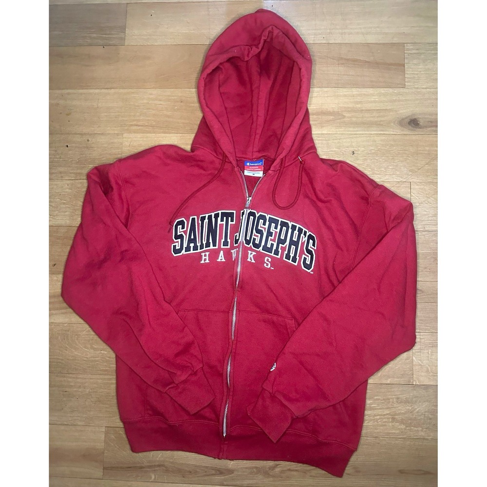 Champion Saint Joseph's Hawks Hoodie Mens M Red Full Zip College Spellout SJU